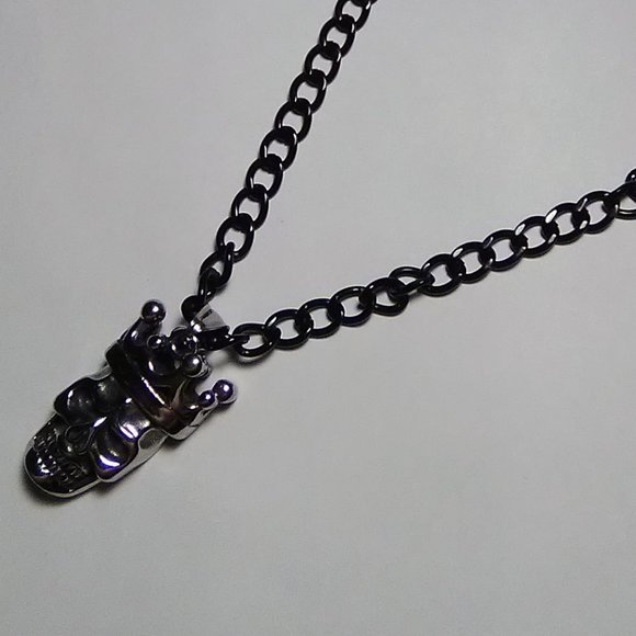 Gothic Silver-Plated Skull with Black Chain Choker/Necklace - Picture 2 of 10